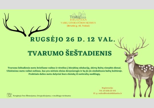 Tvarumo šeštadienio edukacijos Trakų vaikų bibliotekoje plakatas