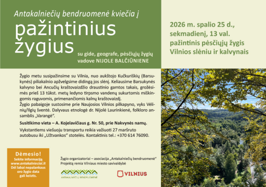 Antakalniečių bendruomenės pažintinio žygio Vilnios slėniu ir kalvynais anonsas